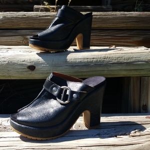 Black Leather Lucky Brand Peep Toe 3in Heels